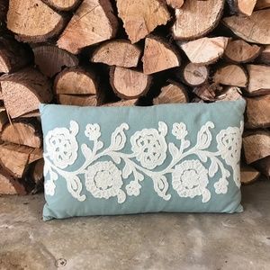 Teal With White Floral Knitting Accent Pillow